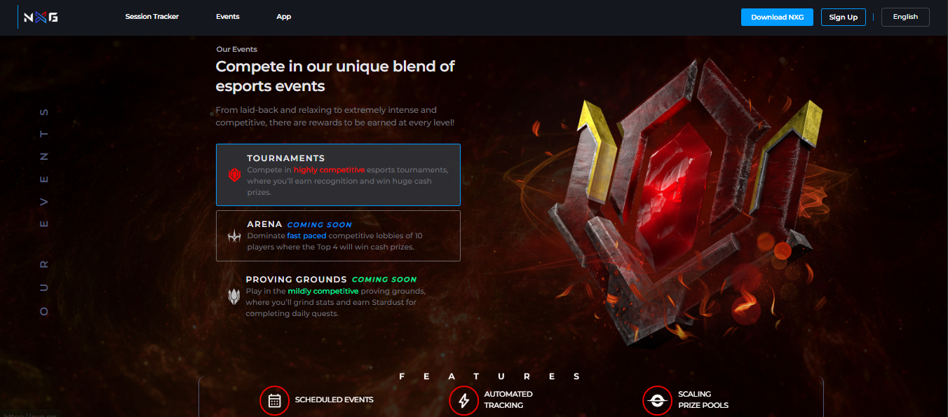 NXG esports platform website — Compete in our unique blend of esports events